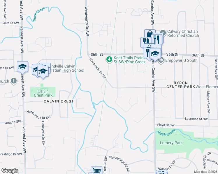 map of restaurants, bars, coffee shops, grocery stores, and more near 3789 Wentworth Dr SW in Wyoming