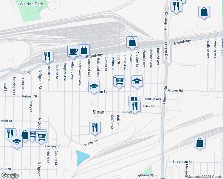 map of restaurants, bars, coffee shops, grocery stores, and more near 451 Reiman Street in Buffalo