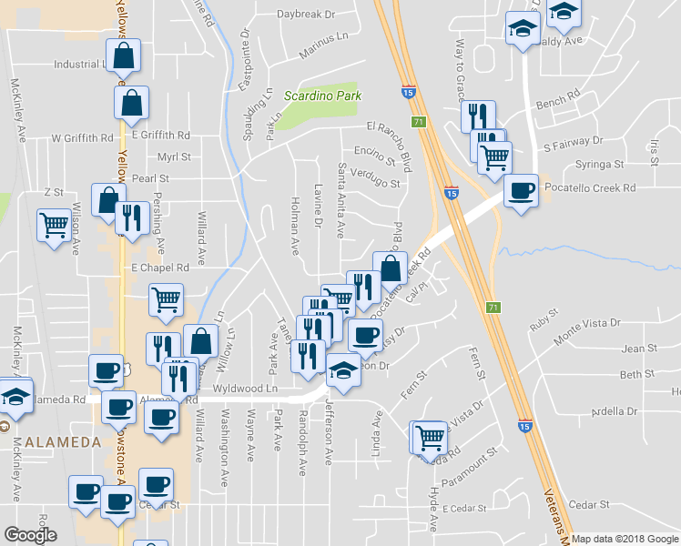map of restaurants, bars, coffee shops, grocery stores, and more near 901 Holman Avenue in Pocatello
