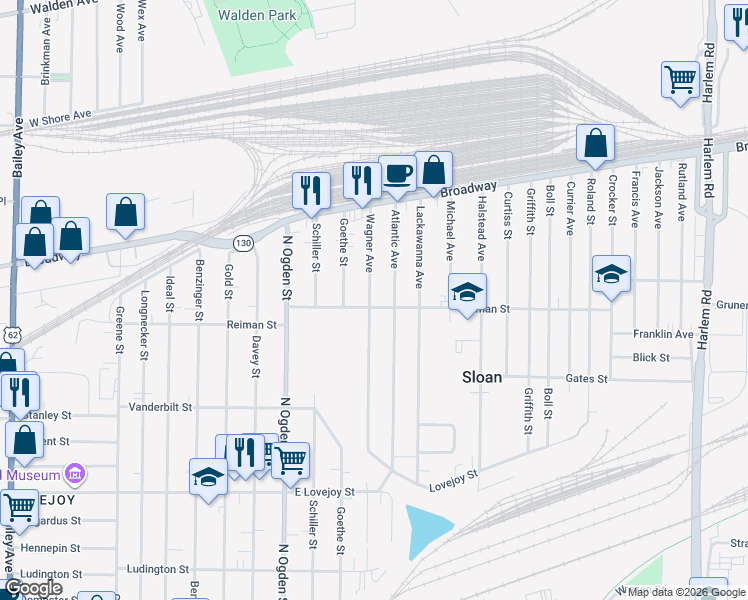 map of restaurants, bars, coffee shops, grocery stores, and more near 295 Reiman Street in Buffalo