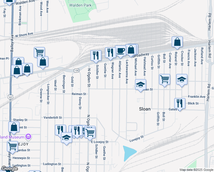map of restaurants, bars, coffee shops, grocery stores, and more near 264 Reiman Street in Buffalo
