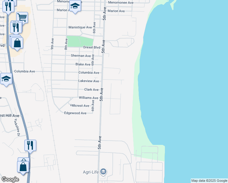 map of restaurants, bars, coffee shops, grocery stores, and more near 312 Williams Avenue in South Milwaukee