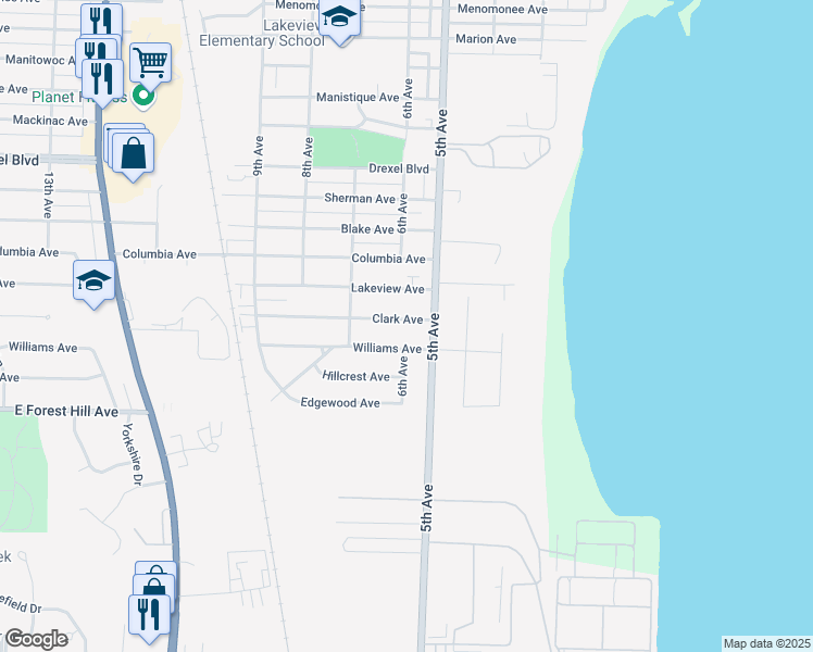 map of restaurants, bars, coffee shops, grocery stores, and more near 514 Williams Avenue in South Milwaukee