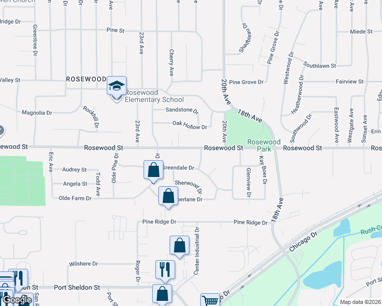map of restaurants, bars, coffee shops, grocery stores, and more near 6951 Rosedale Avenue in Georgetown Township