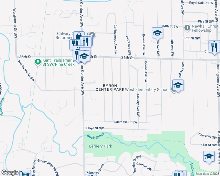 map of restaurants, bars, coffee shops, grocery stores, and more near 3757 Collingwood Avenue Southwest in Wyoming