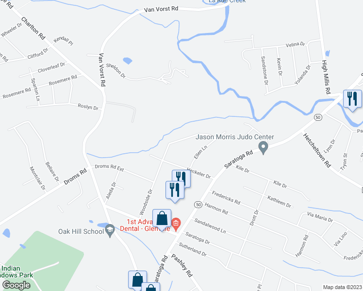map of restaurants, bars, coffee shops, grocery stores, and more near 32 Woodside Drive in Schenectady