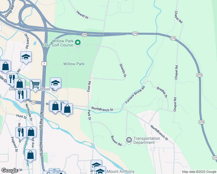map of restaurants, bars, coffee shops, grocery stores, and more near 139 Shields Drive in Woodford