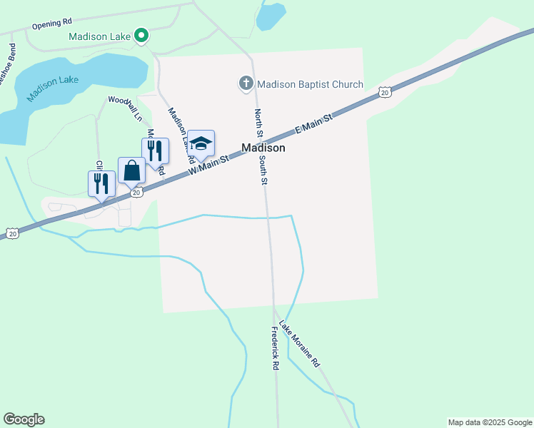 map of restaurants, bars, coffee shops, grocery stores, and more near County Highway 83 in Madison