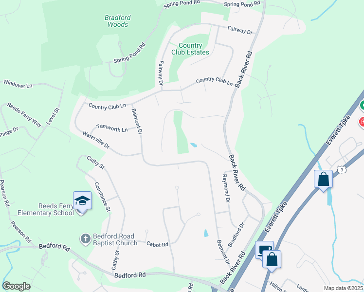 map of restaurants, bars, coffee shops, grocery stores, and more near 14 Pheasant Run in Merrimack