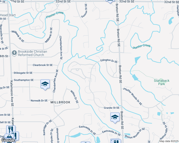 map of restaurants, bars, coffee shops, grocery stores, and more near 2067 Tree Ridge Drive Southeast in Grand Rapids
