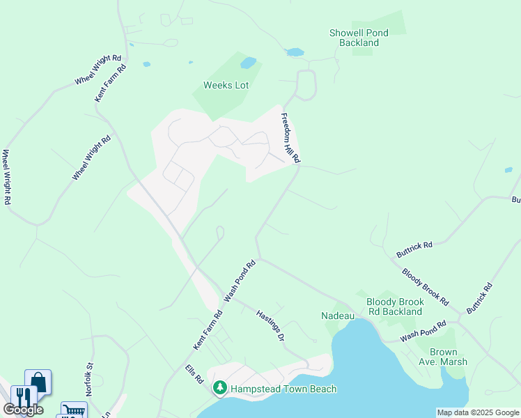 map of restaurants, bars, coffee shops, grocery stores, and more near 8 Freedom Hill Road in Hampstead
