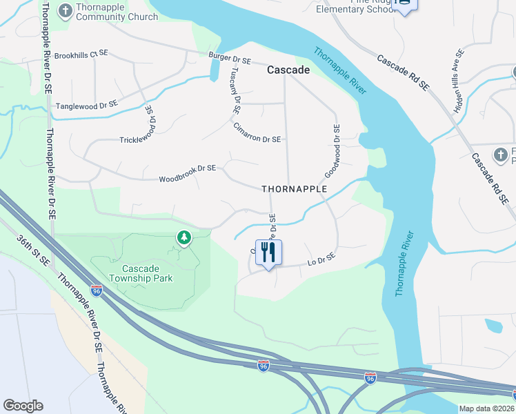 map of restaurants, bars, coffee shops, grocery stores, and more near 6900 Forest Valley Drive Southeast in Grand Rapids