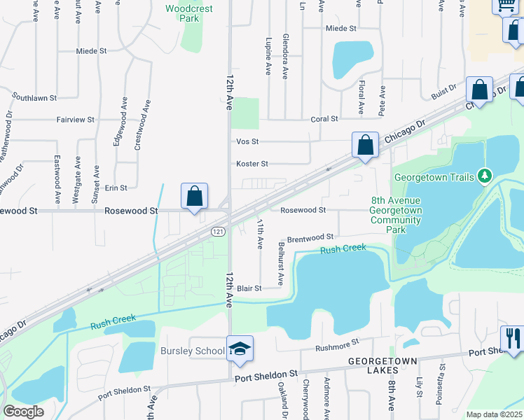 map of restaurants, bars, coffee shops, grocery stores, and more near Chicago Drive in Georgetown Township