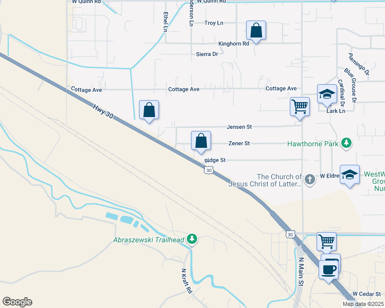 map of restaurants, bars, coffee shops, grocery stores, and more near 1566 Zener Street in Pocatello