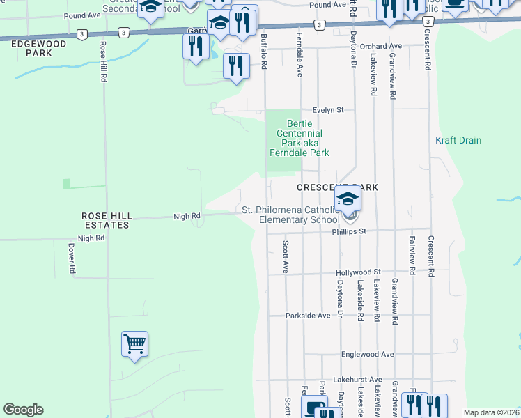 map of restaurants, bars, coffee shops, grocery stores, and more near 783 Buffalo Road in Fort Erie
