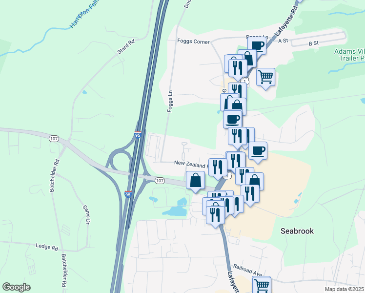 map of restaurants, bars, coffee shops, grocery stores, and more near 24 Foggs Lane in Seabrook