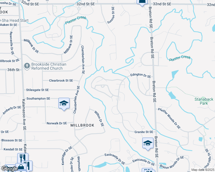 map of restaurants, bars, coffee shops, grocery stores, and more near 2107 North Cross Creek Drive Southeast in Grand Rapids