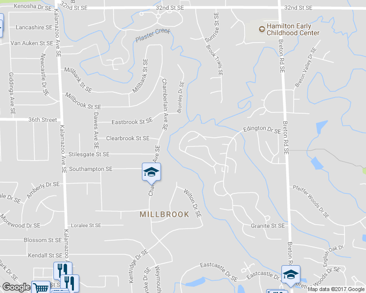 map of restaurants, bars, coffee shops, grocery stores, and more near 2107 North Cross Creek Drive Southeast in Grand Rapids