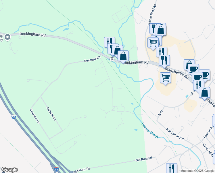 map of restaurants, bars, coffee shops, grocery stores, and more near 12 Coteville Road in Londonderry