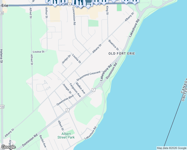 map of restaurants, bars, coffee shops, grocery stores, and more near 92 Drummond Crescent in Fort Erie