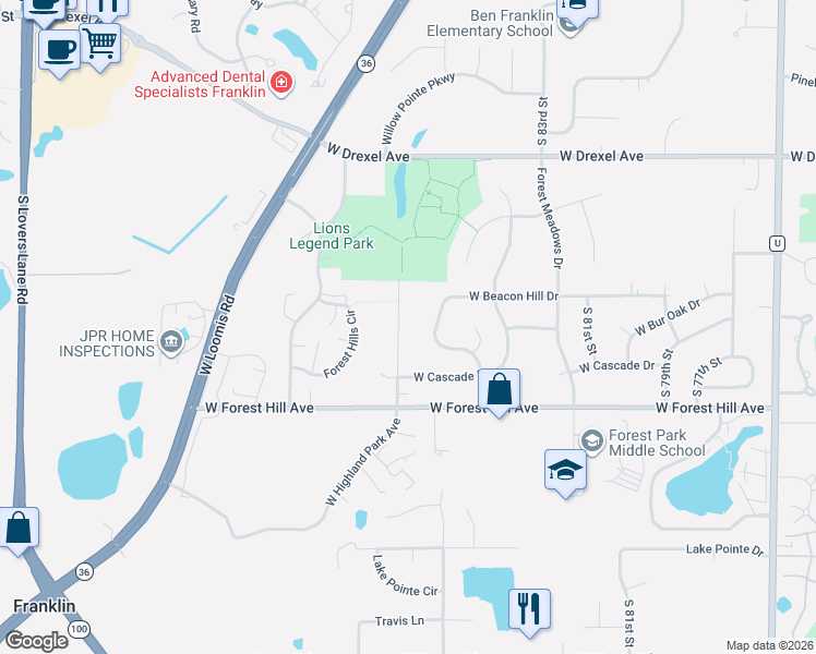 map of restaurants, bars, coffee shops, grocery stores, and more near 8211 South 88th Street in Franklin
