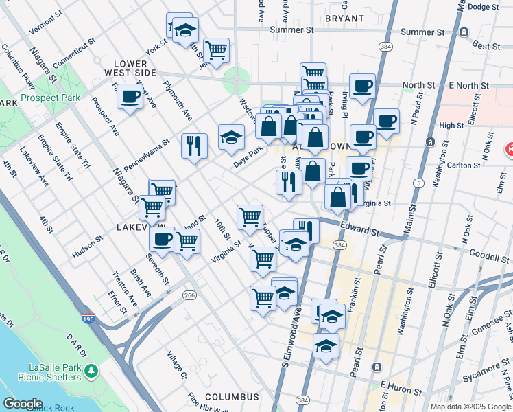 map of restaurants, bars, coffee shops, grocery stores, and more near in Buffalo