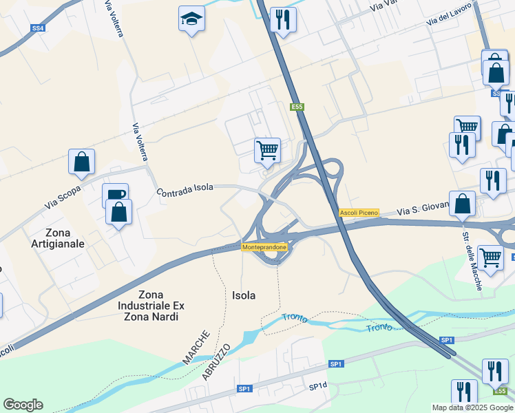 map of restaurants, bars, coffee shops, grocery stores, and more near 14 Contrada Isola in Provincia di Ascoli Piceno