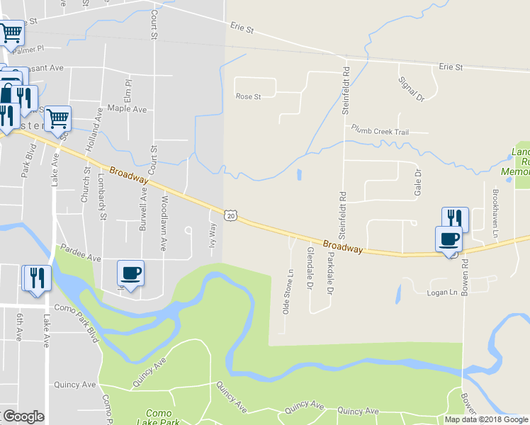 map of restaurants, bars, coffee shops, grocery stores, and more near 5690 Broadway in Lancaster