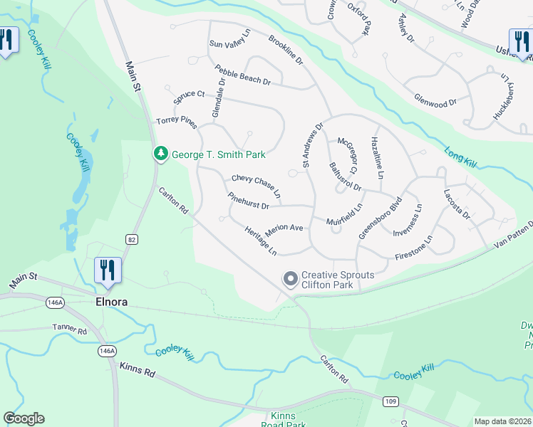 map of restaurants, bars, coffee shops, grocery stores, and more near 12 Pinehurst Drive in Saratoga County