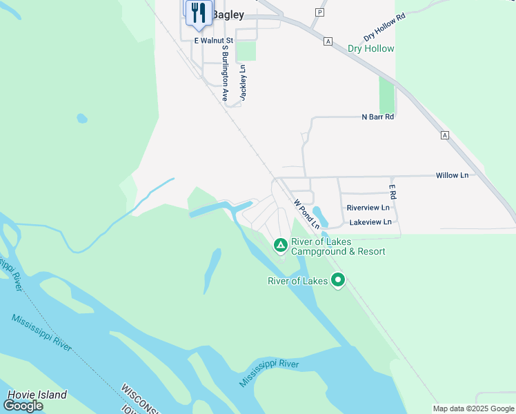map of restaurants, bars, coffee shops, grocery stores, and more near 162 West Pier Road in Bagley