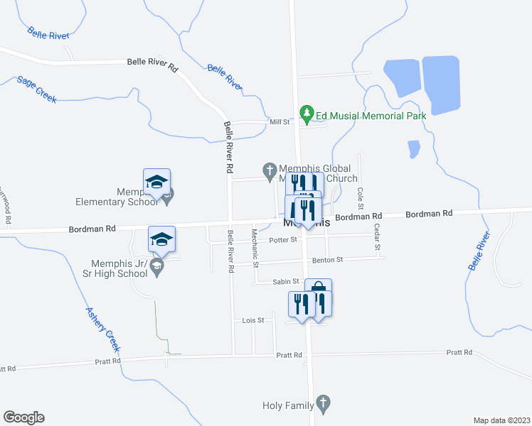 map of restaurants, bars, coffee shops, grocery stores, and more near 81047 Church Street in Memphis