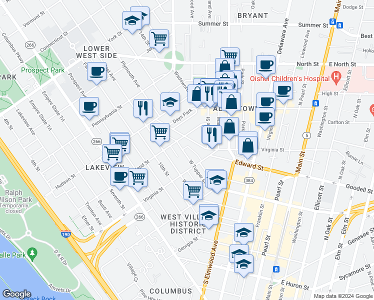 map of restaurants, bars, coffee shops, grocery stores, and more near in Buffalo