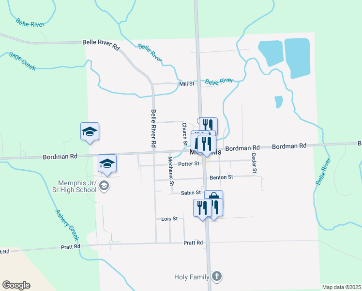 map of restaurants, bars, coffee shops, grocery stores, and more near 81047 Church Street in Memphis