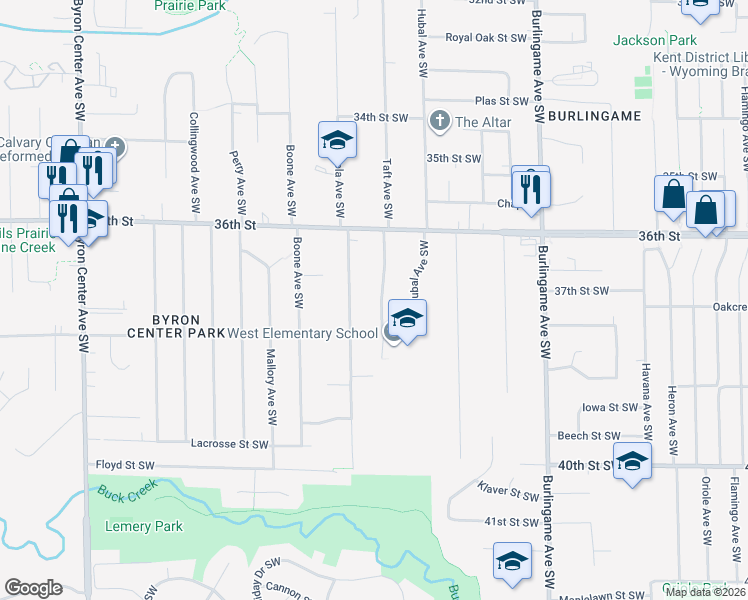 map of restaurants, bars, coffee shops, grocery stores, and more near 3708 Taft Avenue Southwest in Wyoming