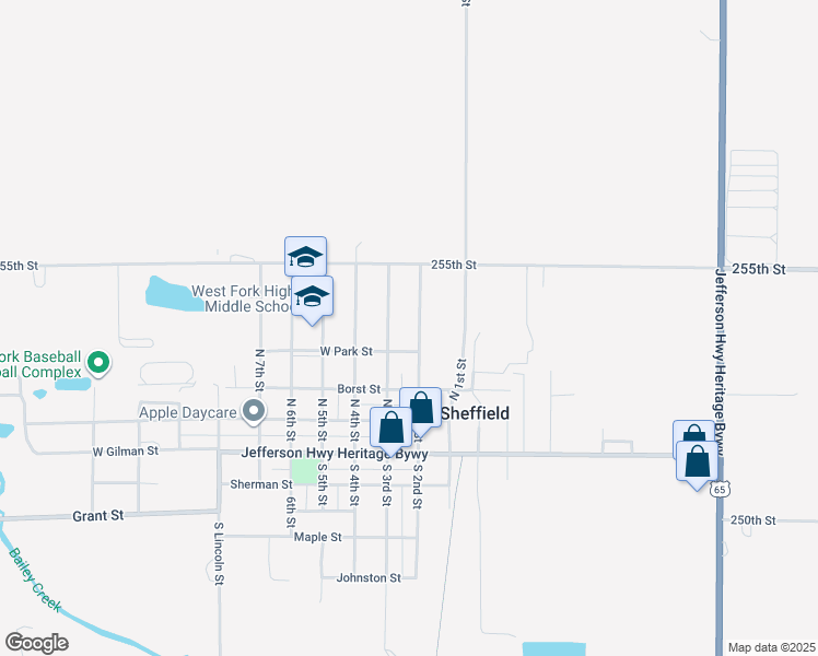 map of restaurants, bars, coffee shops, grocery stores, and more near 427 North 2nd Street in Sheffield