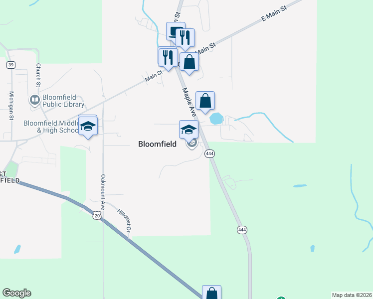 map of restaurants, bars, coffee shops, grocery stores, and more near 45 Maple Avenue in Bloomfield