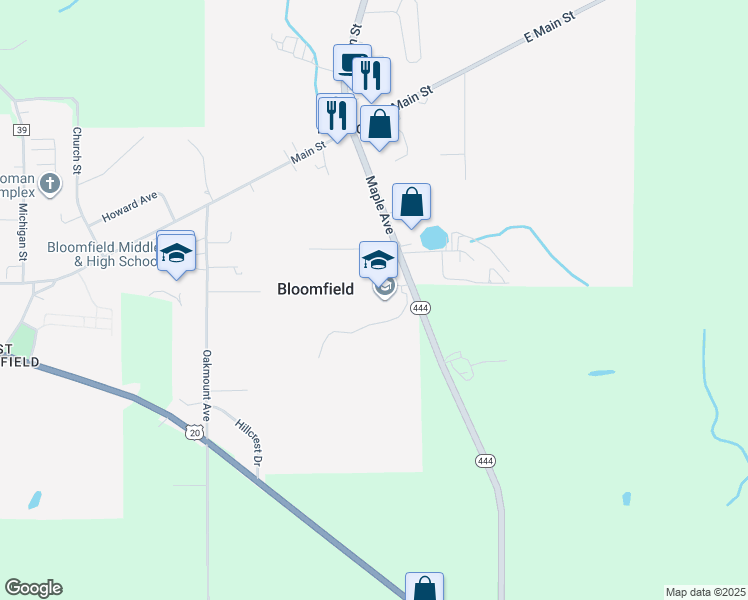 map of restaurants, bars, coffee shops, grocery stores, and more near 45 Maple Avenue in Bloomfield