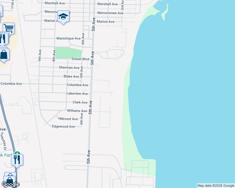 map of restaurants, bars, coffee shops, grocery stores, and more near 235 Lakeview Road in South Milwaukee