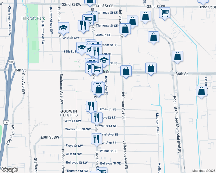 map of restaurants, bars, coffee shops, grocery stores, and more near 3710 Horton Avenue Southeast in Grand Rapids