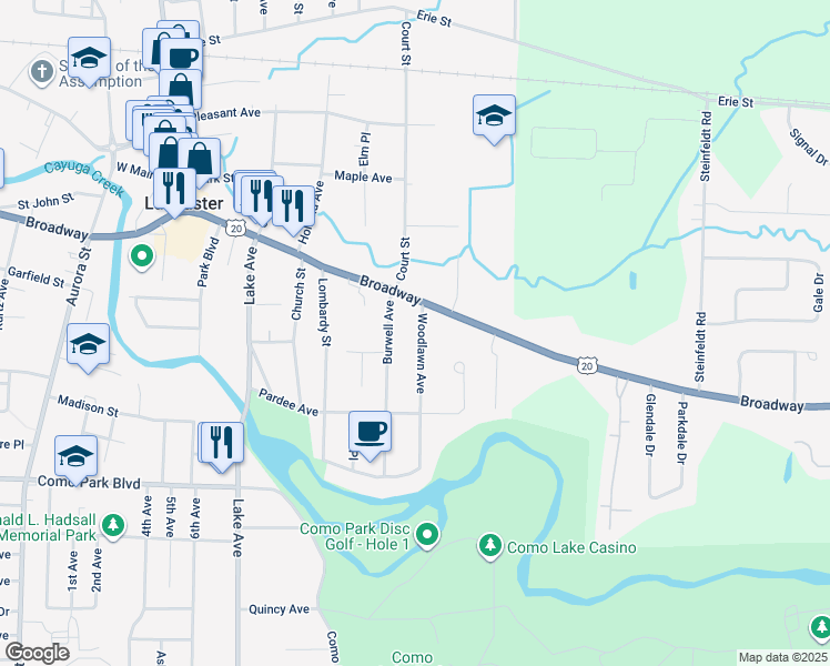 map of restaurants, bars, coffee shops, grocery stores, and more near 19 Woodlawn Avenue in Lancaster