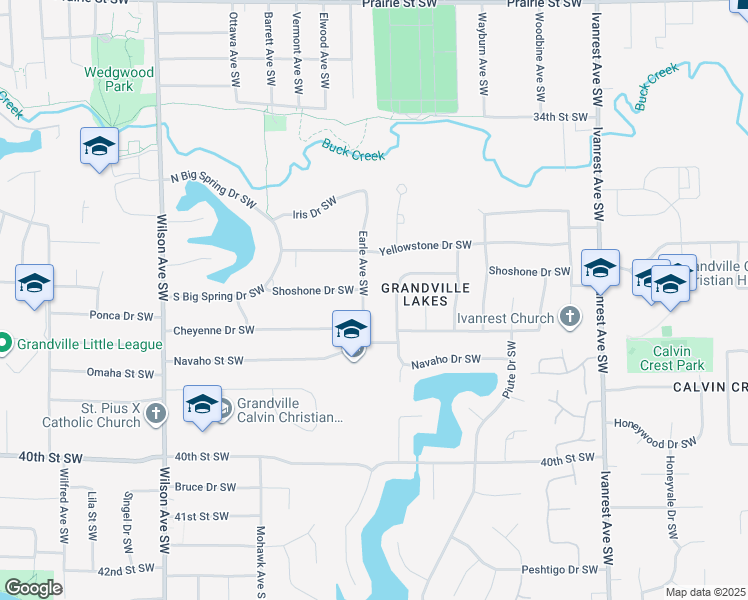 map of restaurants, bars, coffee shops, grocery stores, and more near 3718 Earle Avenue Southwest in Grandville