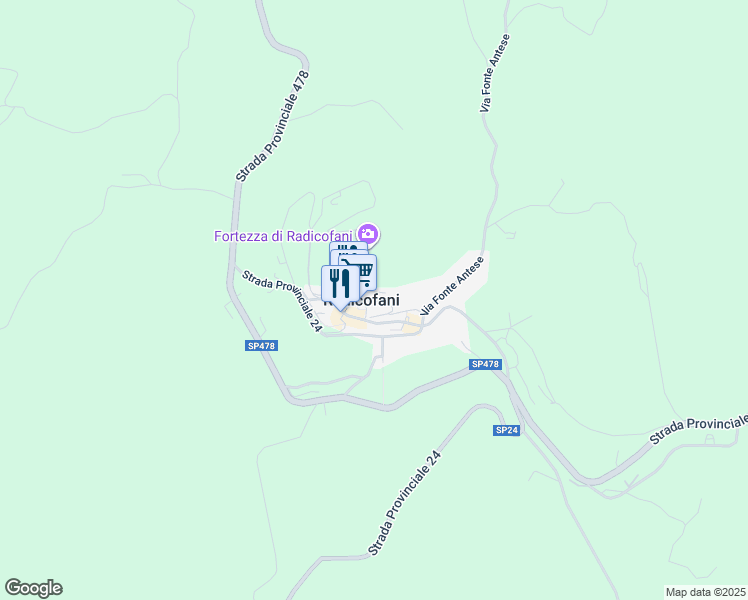 map of restaurants, bars, coffee shops, grocery stores, and more near 1A Piazza Beato Guglielmo in Radicofani