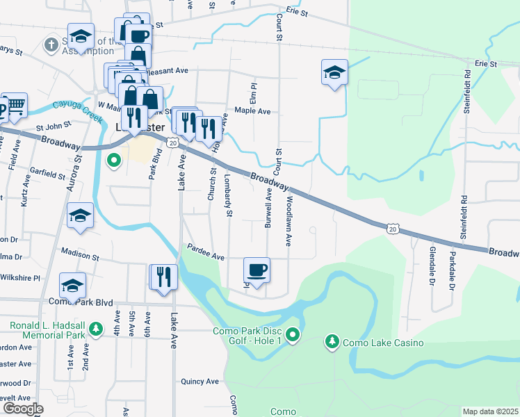 map of restaurants, bars, coffee shops, grocery stores, and more near 27 Burwell Ave in Lancaster
