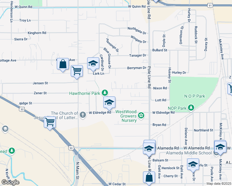 map of restaurants, bars, coffee shops, grocery stores, and more near in Pocatello