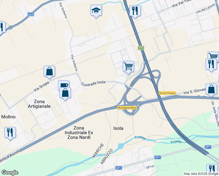 map of restaurants, bars, coffee shops, grocery stores, and more near 4 Contrada Isola Ovest in Provincia di Ascoli Piceno