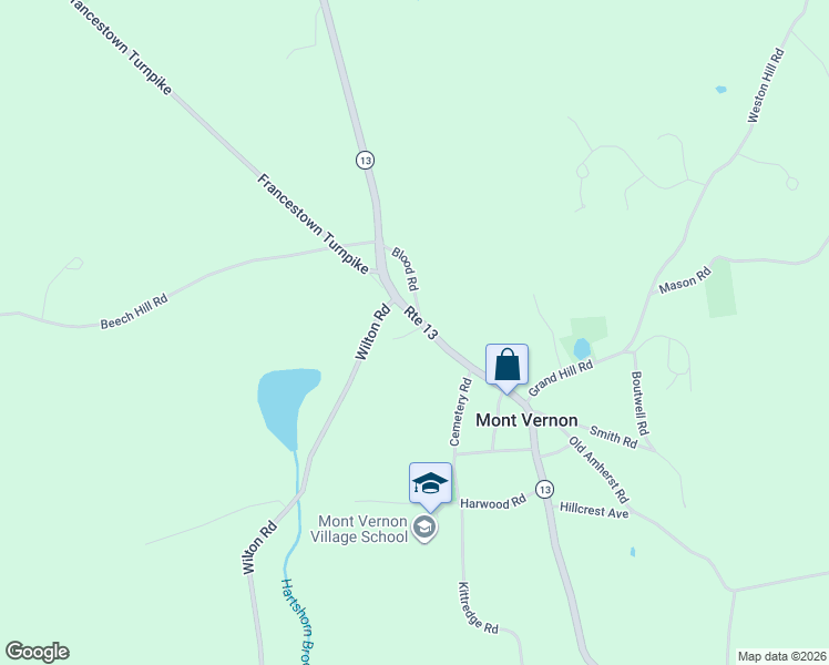 map of restaurants, bars, coffee shops, grocery stores, and more near 2 Wellington Way in Mont Vernon