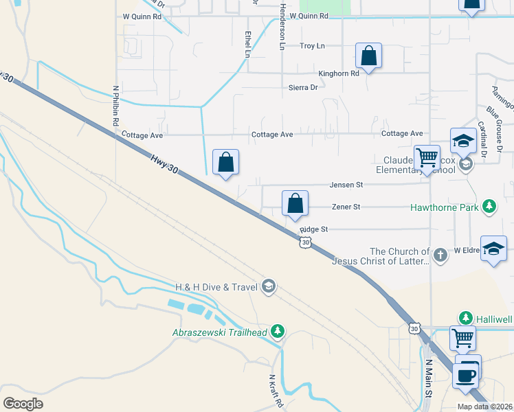 map of restaurants, bars, coffee shops, grocery stores, and more near 3610 U.S. 30 in Pocatello
