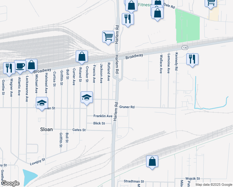 map of restaurants, bars, coffee shops, grocery stores, and more near 1956 Harlem Road in Cheektowaga