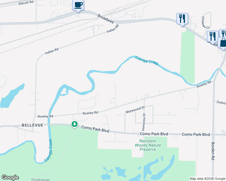 map of restaurants, bars, coffee shops, grocery stores, and more near 34 Old Farm Road in Depew