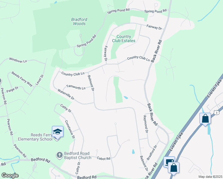 map of restaurants, bars, coffee shops, grocery stores, and more near 14 Pheasant Run in Merrimack